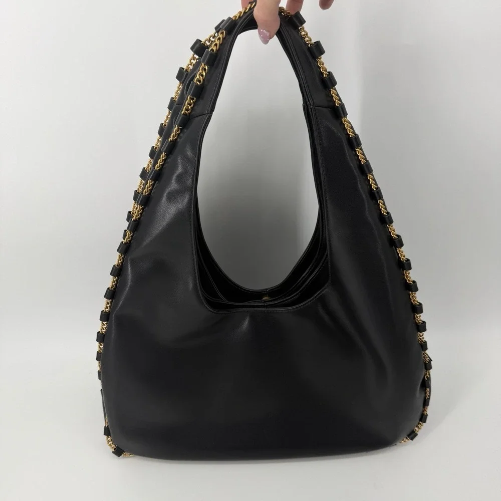 Donna‎ Karan Black Leather Batiste Purse Triple Compartment Large Shoulder Bag